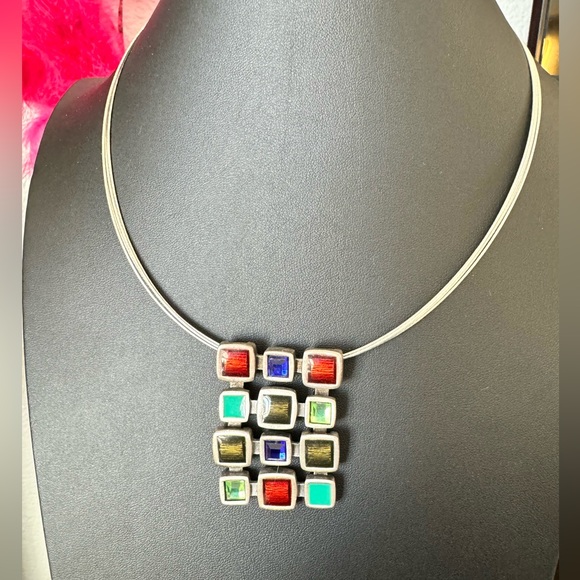 Colorful Squares Geometric Multi Strand Necklace - Picture 2 of 8